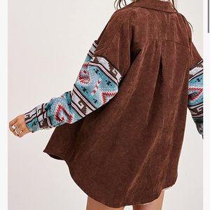Corduroy and tribal print shacket